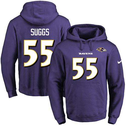 Nike Ravens #55 Terrell Suggs Purple Name & Number Pullover NFL Hoodie - Click Image to Close